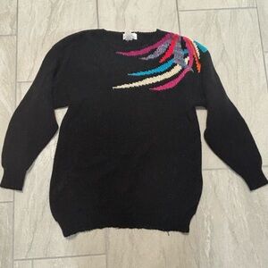 Vintage 1980s Abstract Knit Sweater Lady Roi LTD Black Women’s Medium 80s 90s
